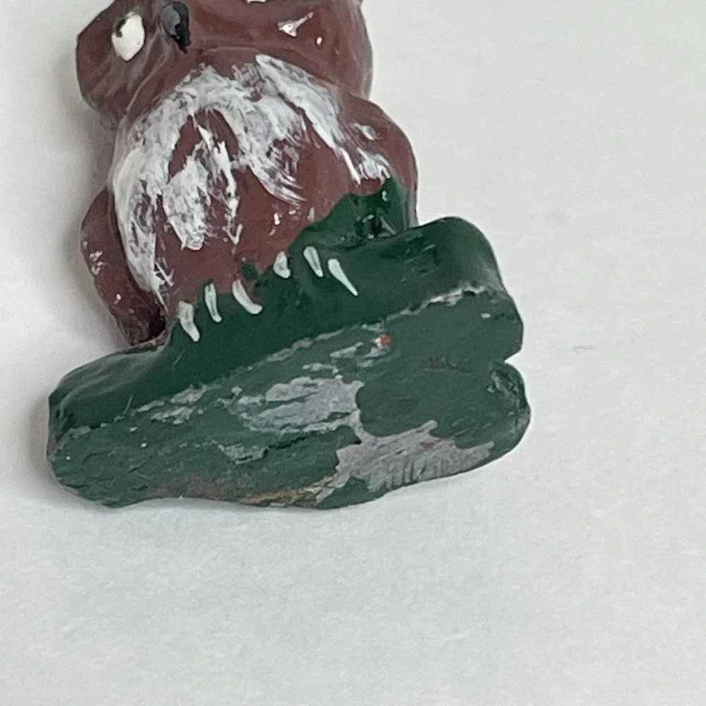 Vintage Lot of 3 Miniature Ceramic Clay & One Metal Owl Eagle Figurines Bird